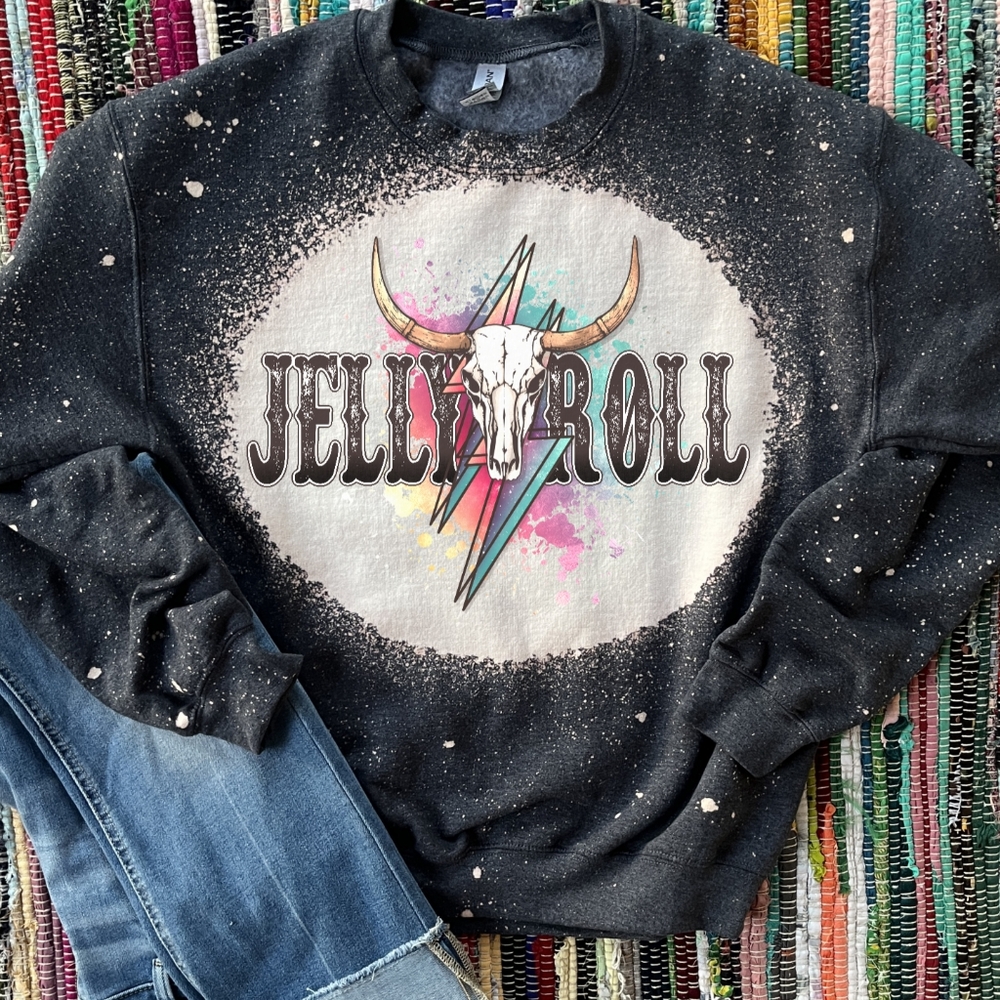 Jelly Roll Western Bleached Cozy Graphic Crewneck Sweatshirt NEW